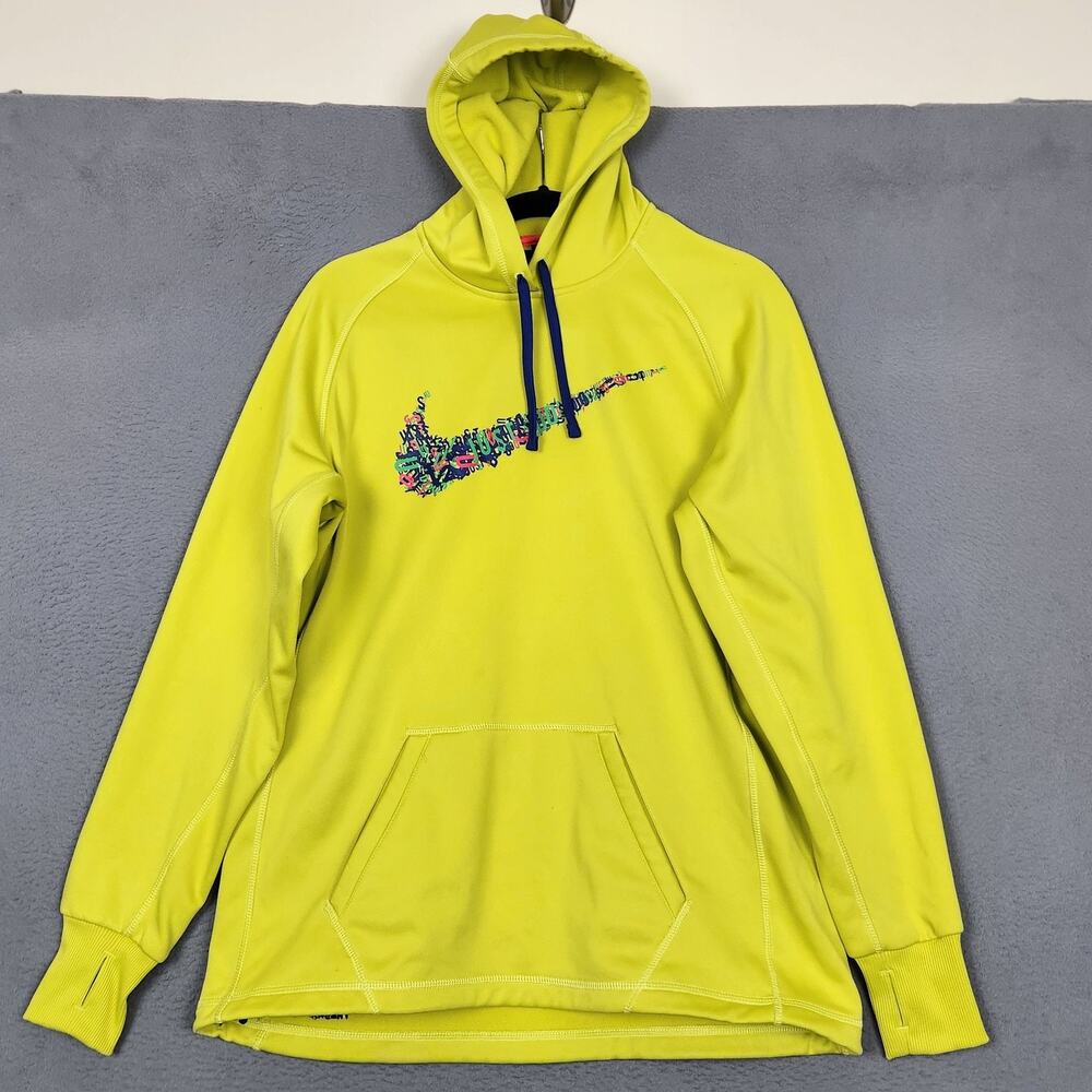 Nike Therma-FIT Hoodie Womens Large Yellow Fleece Just Do It Swoosh 454992-308